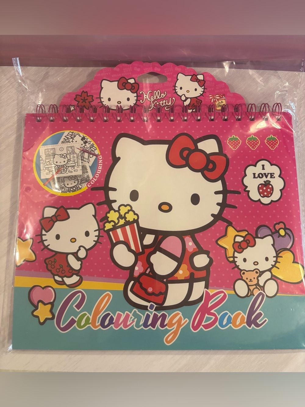 Hello Kitty Pink and Red Spiral Colouring Book with Stickers